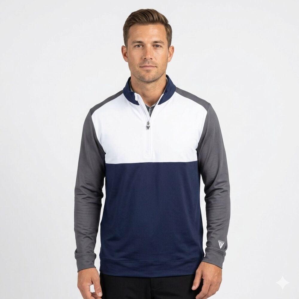 Levelwear Men's Splice 1/4 Zip‎ Pullover - Size Medium - Navy/White/Grey - NWT